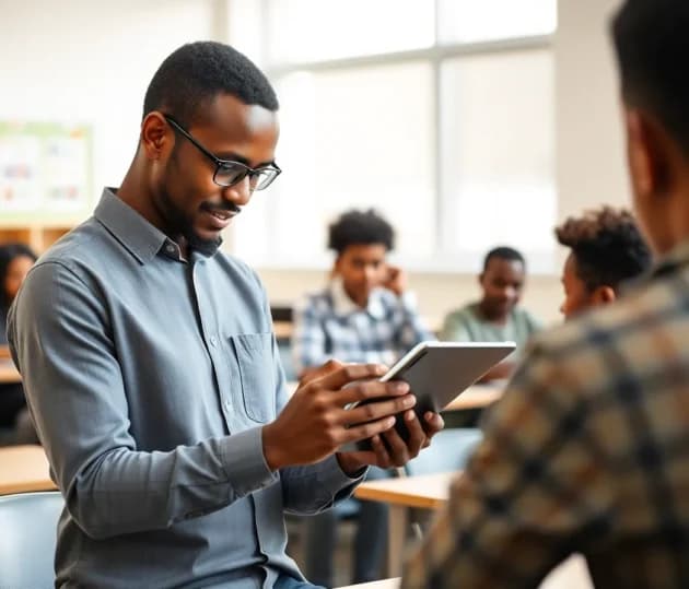 Students using adaptive-learning technology in a classroom